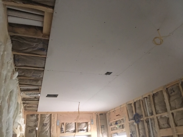 Ceiling sheet rock partially installed